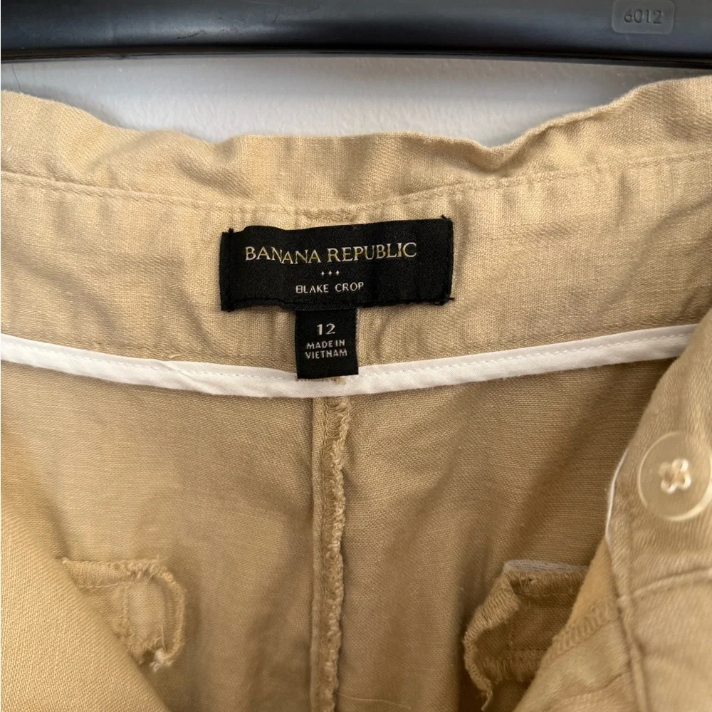 Banana Republic Blake Fit Tan Linen Blend Wide Leg Crop Pants Women’s Sz 12